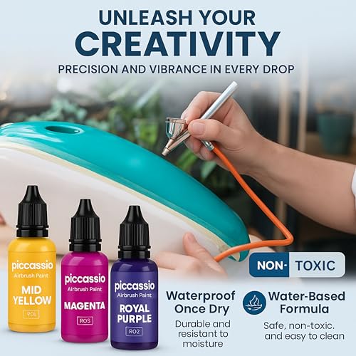 Piccassio Airbrush Paint, 30 Water-Based, Quick-Drying Colors for Artists & Beginners, Ideal for Wood, Ceramic, Paper, Plaster, Canvas, Plastic (30 ml/bottle) - Image 2