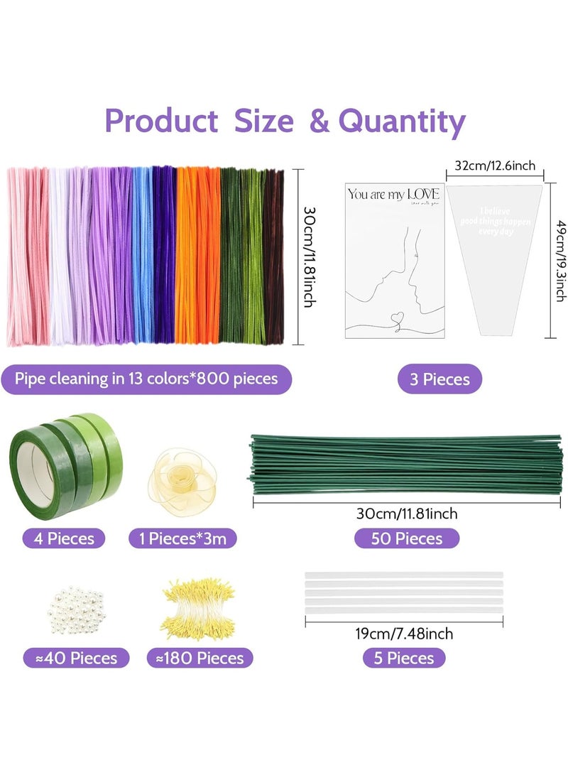 Mitoy 800 PCS Pipe Cleaners Craft, Pipe Cleaners Flowers Kit with Handle, 13 Colors Chenille Stems - Image 2