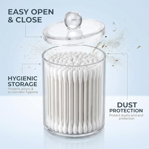 Zeinwap Cottonswab Storage Dispenser, Clear Cotton Ball Holder Cotton/Earbud Holder Storage Box, Cosmetics Makeup Storage Box for Women Organizer Container with Lid (Pack of 4) - Image 2