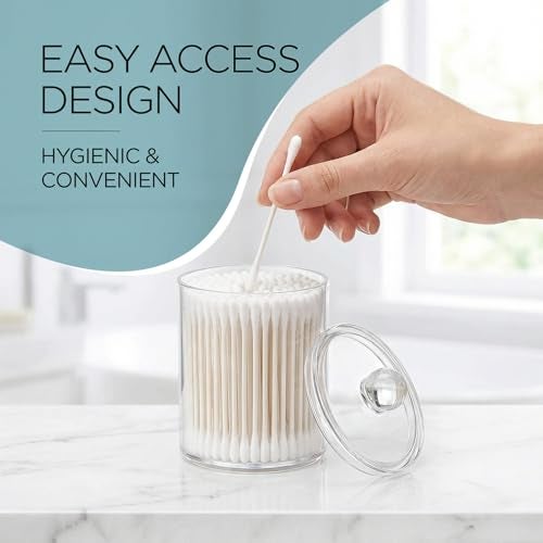 Zeinwap Cottonswab Storage Dispenser, Clear Cotton Ball Holder Cotton/Earbud Holder Storage Box, Cosmetics Makeup Storage Box for Women Organizer Container with Lid (Pack of 4) - Image 4