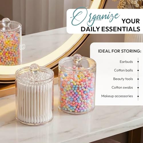 Zeinwap Cottonswab Storage Dispenser, Clear Cotton Ball Holder Cotton/Earbud Holder Storage Box, Cosmetics Makeup Storage Box for Women Organizer Container with Lid (Pack of 4) - Image 5
