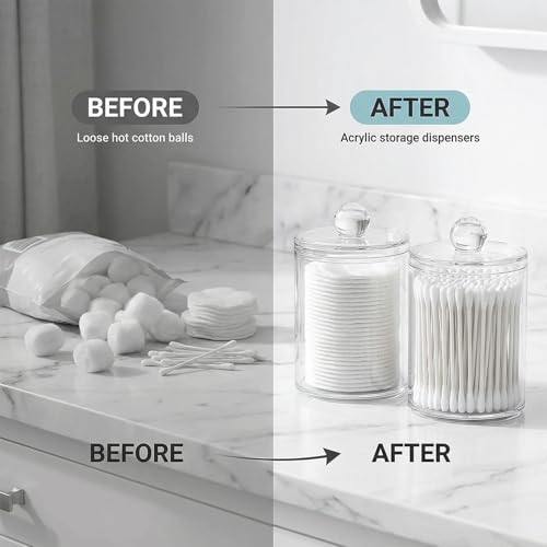 Zeinwap Cottonswab Storage Dispenser, Clear Cotton Ball Holder Cotton/Earbud Holder Storage Box, Cosmetics Makeup Storage Box for Women Organizer Container with Lid (Pack of 4) - Image 3