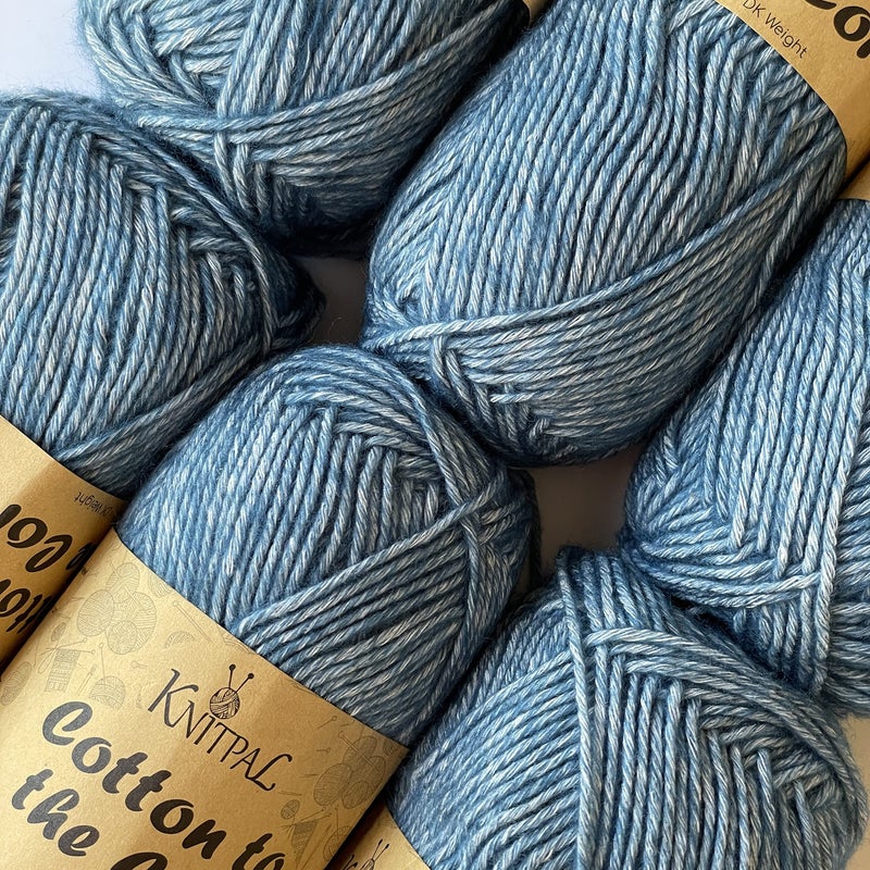 KnitPal Cotton to The Core Cotton Yarn for Crocheting, 6-Pack (852 Yds / 300G), Free Patterns, Beginners Friendly - Soft Baby Yarn for Knitting - 3 DK Light Worsted Weight - Jean Blue - Image 1