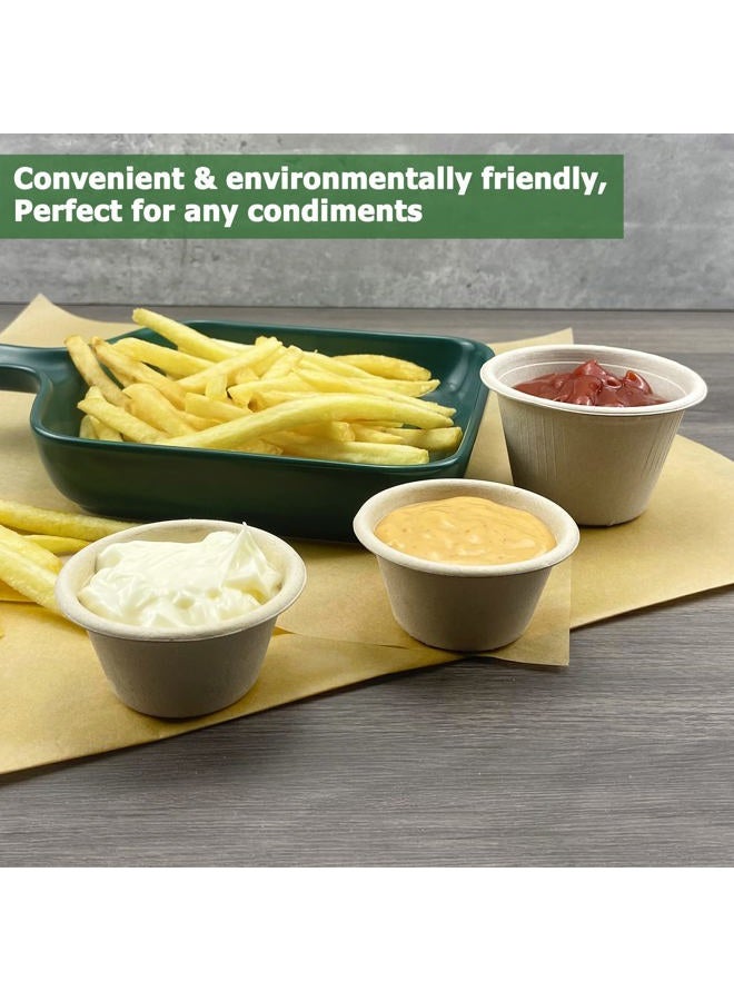 CAMKYDE 2 oz Disposable Bagasse Fiber Souffle Cups 100pk, 100% Natural Biodegradable Compostable Condiment cups Sample Cups Tasting Cups (Natural, Pack of 100) - Image 5