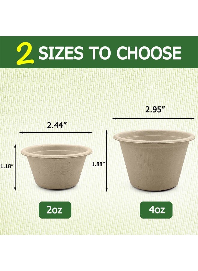 CAMKYDE 2 oz Disposable Bagasse Fiber Souffle Cups 100pk, 100% Natural Biodegradable Compostable Condiment cups Sample Cups Tasting Cups (Natural, Pack of 100) - Image 2