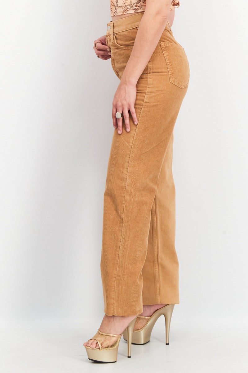 TOPSHOP Women Regular Fit Textured Corduroy Pants, Brown  - Image 3