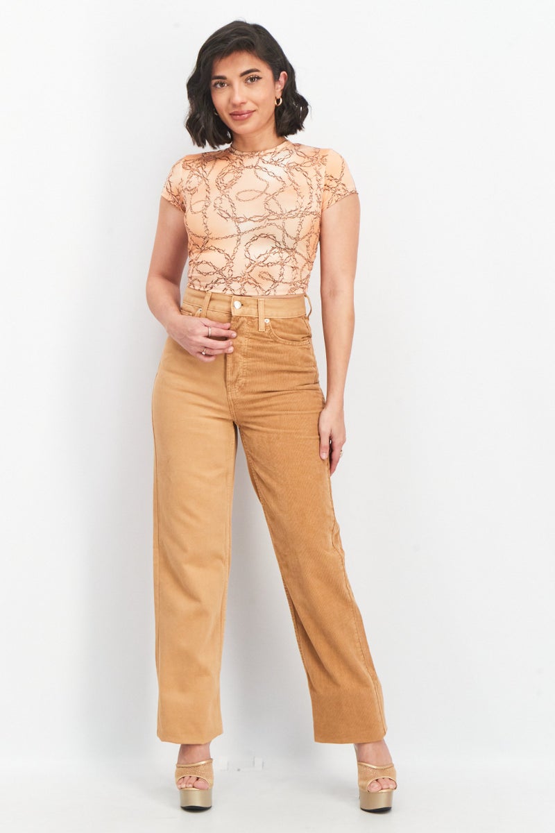 TOPSHOP سروال كوردروي مزخرف بتصميم عادي للنساء، بني - Image 2