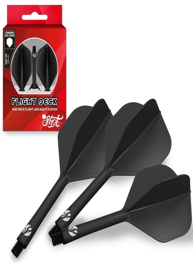 Shot! Darts Flight Deck One Piece Dart Flight and Shaft System, Reduced Deflections, Standard Shaped Flight (350 Micron), Available in Set of 3, Medium Length & Black Color - Image 1