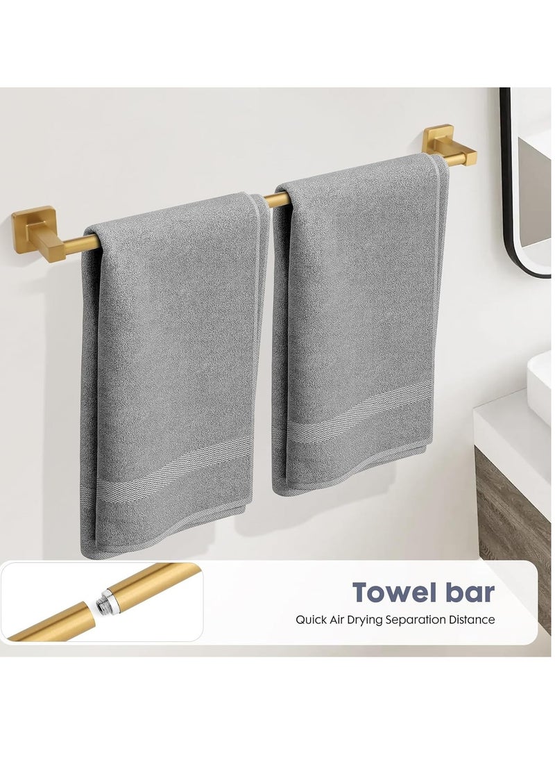 5 Pieces Brusehd Gold Bathroom Hardware Accessories Set,Stainless Steel 23.6" Hand Towel Bar Set Gold, Toilet Paper Holder, Towel Ring ，Towel Rack Set Gold - Image 2