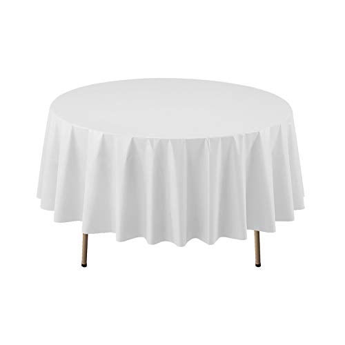Party Essentials Heavy Duty 84" Round Plastic Table Cover Available in 22 Colors, White - Image 1