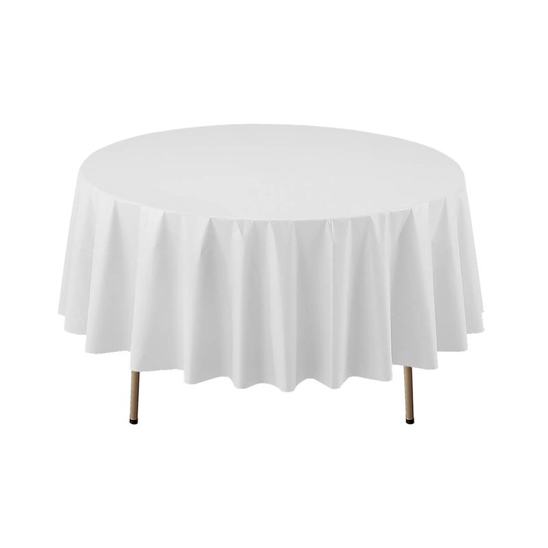 Party Essentials Heavy Duty 84" Round Plastic Table Cover Available in 22 Colors, White - Image 5