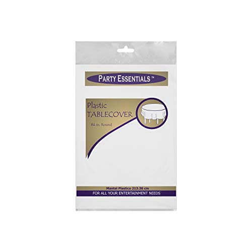 Party Essentials Heavy Duty 84" Round Plastic Table Cover Available in 22 Colors, White - Image 2