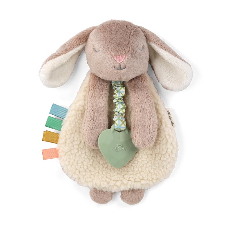Itzy Ritzy - Itzy Lovey Including Teether - Baby Lovey with Teether, Textured Ribbons & Dangle Arms - Features Crinkle Sound, Sherpa Fabric and Minky Plush (Taupe Bunny) - Image 1