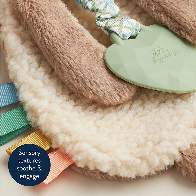 Itzy Ritzy - Itzy Lovey Including Teether - Baby Lovey with Teether, Textured Ribbons & Dangle Arms - Features Crinkle Sound, Sherpa Fabric and Minky Plush (Taupe Bunny) - Image 4