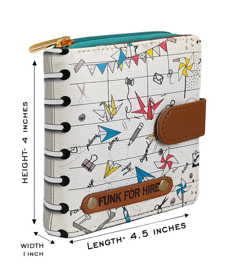 Funk For Hire Women’s White Origami Print Wallet | Vegan Leather Two-Fold Compact Wallet | 6 Card Slots | Coin Pouch with Zipper | Cash Compartment | Stylish Minimalist Purse - Image 3