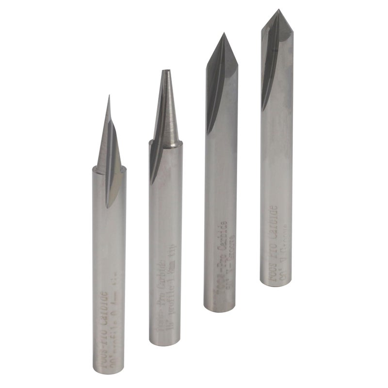 FOOS - Engraving CNC Wood Carving Router Bit Set - 4pcs - Solid Carbide - 1/4â€ Shanks = Profile + Carving Liner + 2 V Groove USA Veteran Owned
