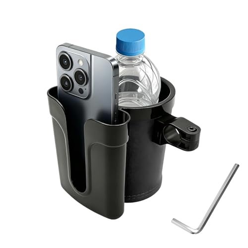YTFRL Bike Cup Holder Bicycle Handlebar Water Bottle Holders with Cell Phone Keys Holder Universal Drink Bottle Cage for Bike Motorcycle Scooter Stroller Walker Wheelchair Black - Image 1