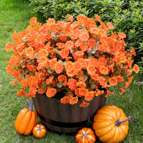 Lnoicy Artificial Fall Mums 12 Bundles Eucalyptus Fake Flowers for PlanterFake Morning Glory for Halloween HomePorchGarden Decoration Fall Orange - Image 1