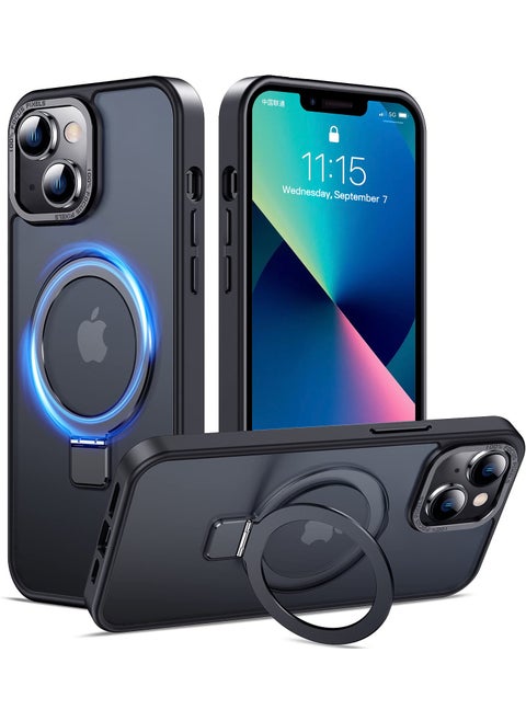 iPhone 13 MagSafe Case with Magnetic Invisible Stand,【Full Shockproof Protection】Matte Back Phone Cover with Magnet Kickstand for Apple 13 (2021)(Black)