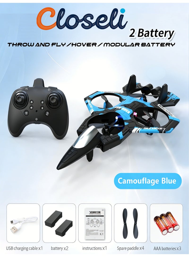 Closeli Toy Drone,Remote Control Aircraft,RC Quadcopter, 2 Batteries, Altitude Hold, 360° Flips, One-Key Takeoff/Landing, Cool LED Lights, Rechargeable, Long Flight Time, 3 Speed Modes, Circle Fly Mode, for Kids, Beginners, Boys and Girls, Toy Gift,RC Fighter Jet - Image 1