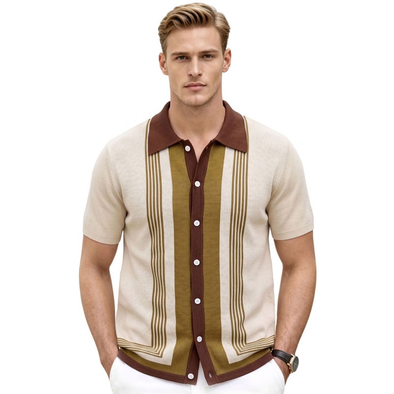 Men's Striped Short Sleeve Polo Shirt - Image 1
