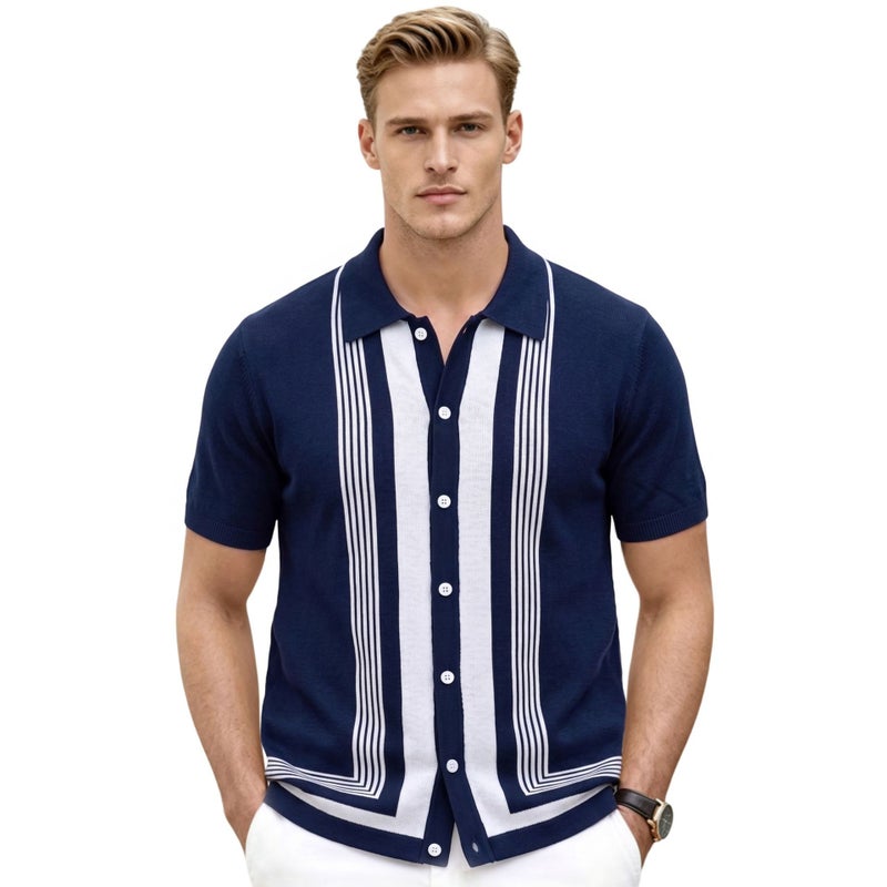 Men's Striped Short Sleeve Polo Shirt - Image 5