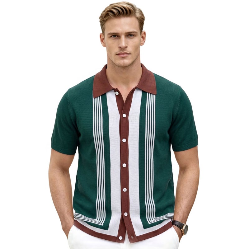 Men's Striped Short Sleeve Polo Shirt - Image 3