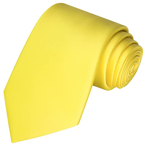 KissTies Mens Yellow Satin Tie Set Canary Solid Ties Holiday Necktie + Pocket Square - Image 2