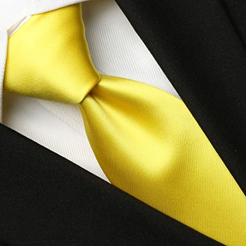 KissTies Mens Yellow Satin Tie Set Canary Solid Ties Holiday Necktie + Pocket Square - Image 5