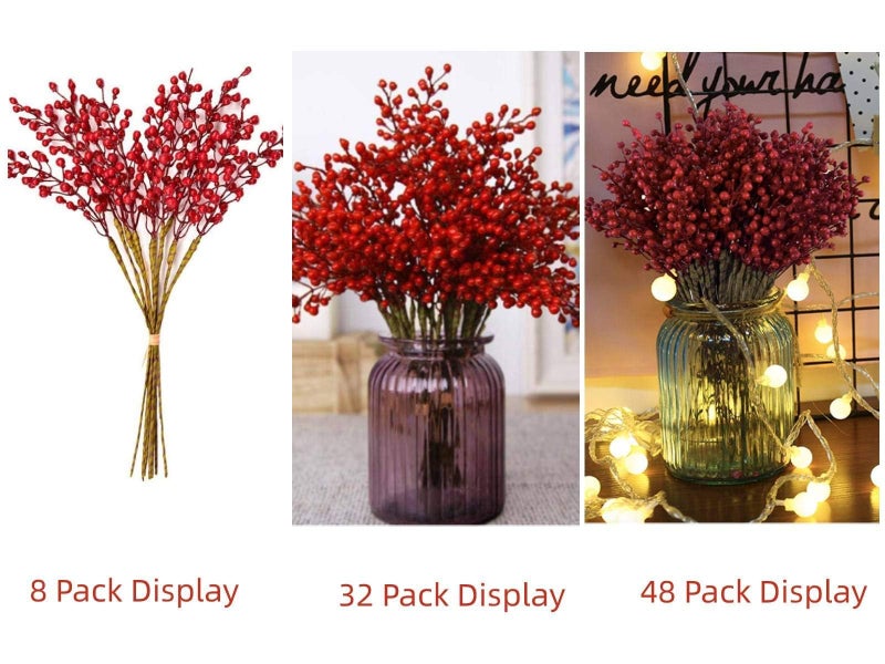 efivs arts Artificial Red Berry 8 Pack Holly Red Christmas Berries Stems for Xmas Tree Decorations Crafts and Thanksgiving Day Decor Fall - Image 5