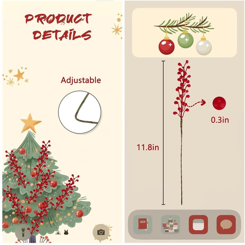 efivs arts Artificial Red Berry 8 Pack Holly Red Christmas Berries Stems for Xmas Tree Decorations Crafts and Thanksgiving Day Decor Fall - Image 2