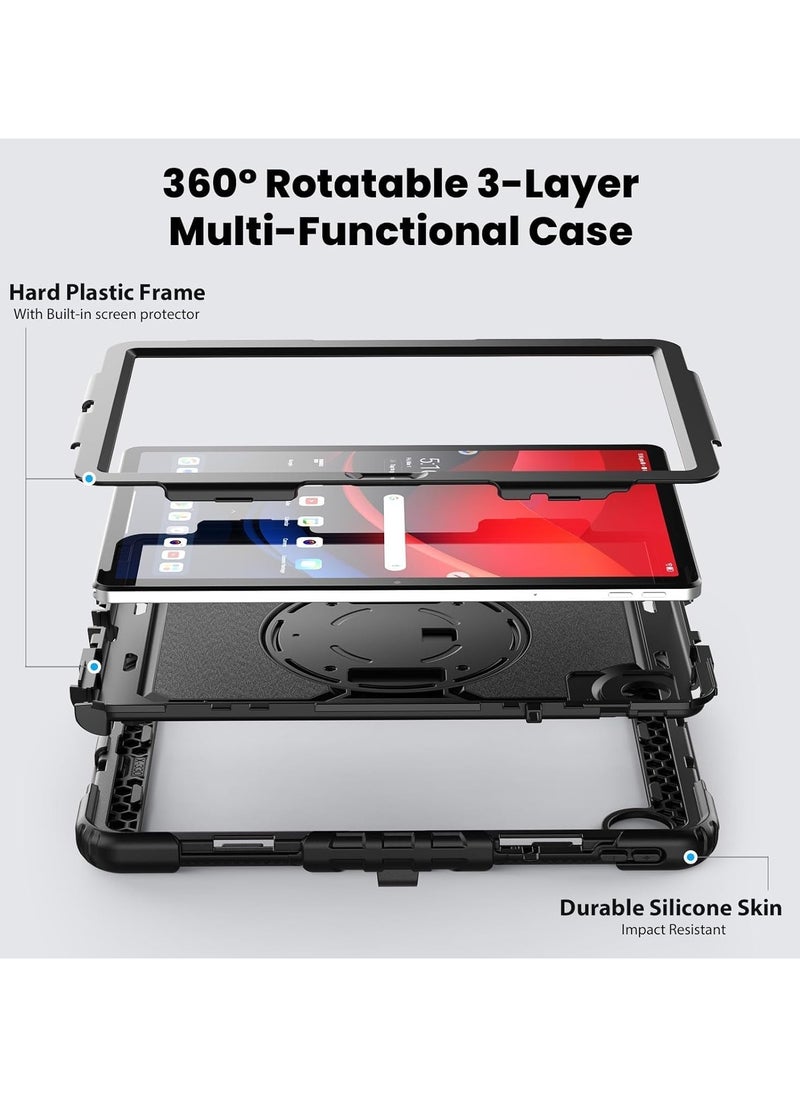 Protective Tablet PC Case Compatible with Lenovo Tab M11 Case with Screen Protector, Shockproof Rugged case 360° Rotating Hand Strap/Stand