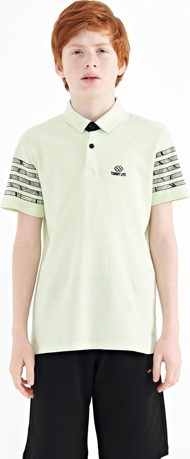 Tommy Life Light Green Sleeve Print Detailed Standard Pattern Polo Collar Boy T-Shirt - 11093  - Image 1