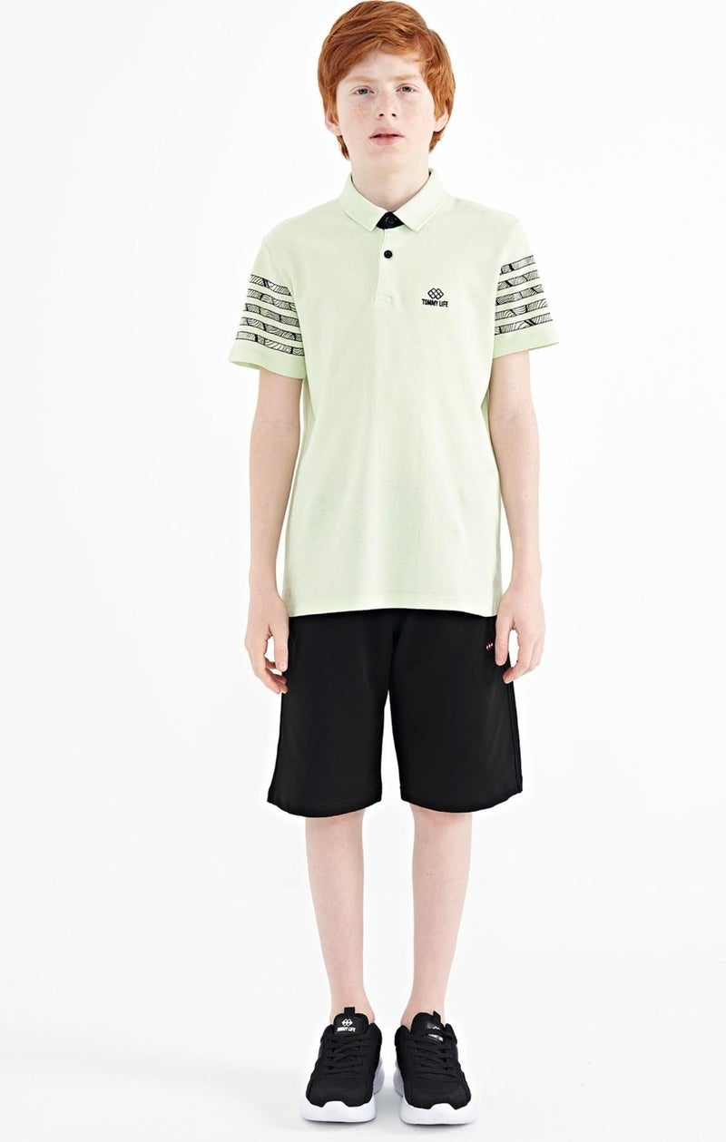 Tommy Life Light Green Sleeve Print Detailed Standard Pattern Polo Collar Boy T-Shirt - 11093  - Image 3