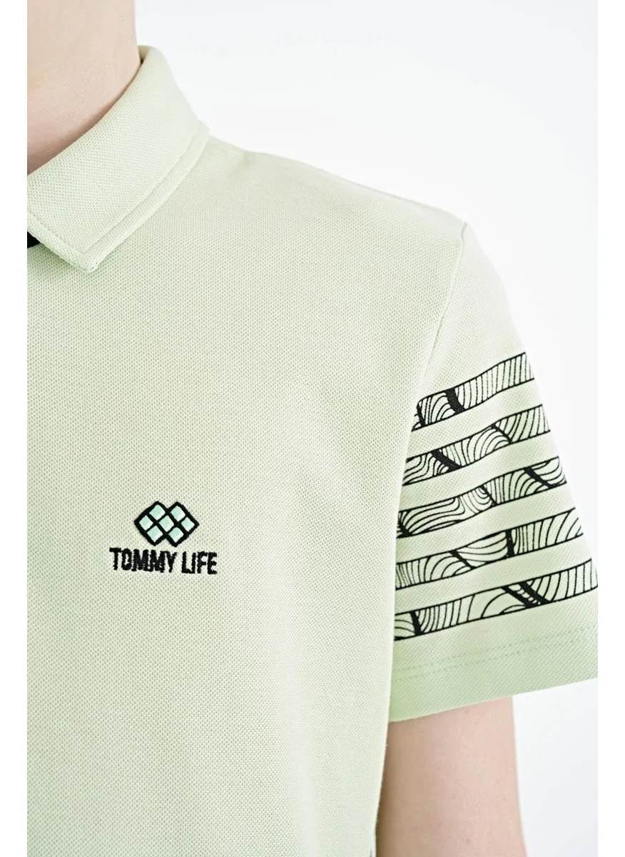 تومي لايف Light Green Sleeve Print Detailed Standard Pattern Polo Collar Boy T-Shirt - 11093