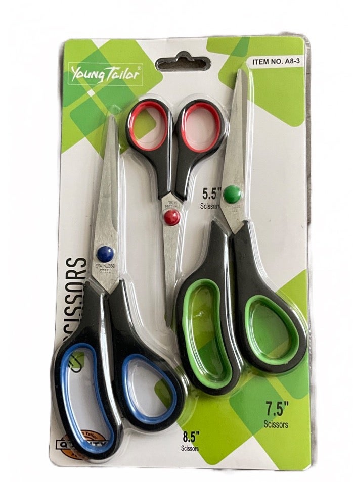 Young Tailor Scissors, 8.5”, 7.5”, 5.5” Scissors All Purpose 3-Pack, Titanium Ultra Sharp Scissors for Office Home School Sewing Fabric Craft Supplies, Professional Stainless Steel Blades Shears, Comfort Grip