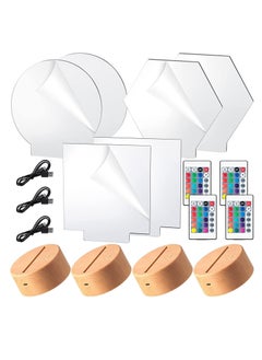 3D Night LED Light Lamp Bases 6 Pieces Clear Acrylic Sheets LED Display Base Acrylic Blanks for LED Base Acrylic Light Panel with Remote Control USB Cable 16 Colors 4 Modes 4 Pieces Wood Color
