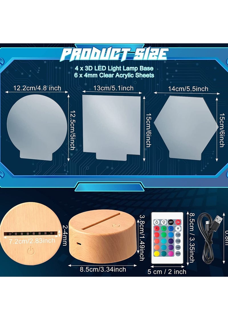 SYOSI - 3D Night LED Light Lamp Bases 6 Pieces Clear Acrylic Sheets LED Display Base Acrylic Blanks for LED Base Acrylic Light Panel with Remote Control USB Cable 16 Colors 4 Modes 4 Pieces Wood Color - Image 1