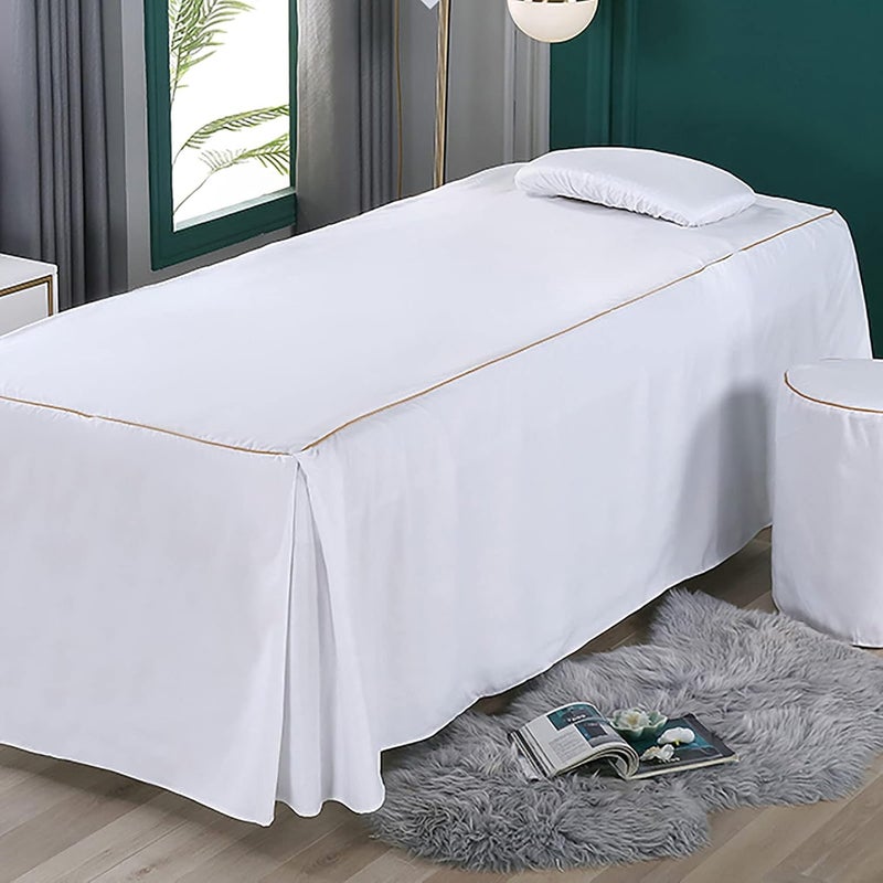 KKLT Microfiber Massage Table Sheet Set,4-Piece Salon Bed Cover Massage Table Skirt Stain-Resistant Breathable Beauty Bedspreads for Massage Tables-White 190x80cm(75x31inch) - Image 2