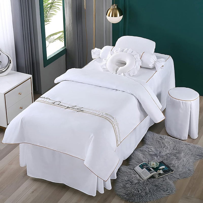 KKLT Microfiber Massage Table Sheet Set,4-Piece Salon Bed Cover Massage Table Skirt Stain-Resistant Breathable Beauty Bedspreads for Massage Tables-White 190x80cm(75x31inch) - Image 1