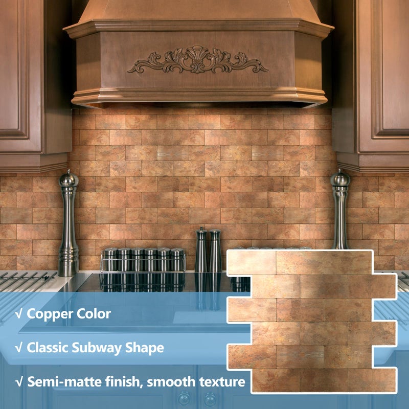 Reovatile 10-Pack Peel and Stick Tile Backsplash 12"X12" PVC Wall Tiles, Stick on Backsplash for Kitchen, Bathroom Tile, Fireplace DÃ©cor, Laundry Table, Stair Decals in Copper Metal - Image 5