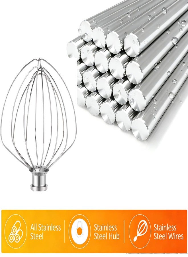 TIZZE ملحق خفق KN256WW لخلاطات KitchenAid سعة 6 كوارت ذات وعاء قابل للرفع - آمن للغسل في غسالة الأطباق، مضرب من الفولاذ المقاوم للصدأ بستة أسلاك - شديد التحمل لخفق الكريمة والبيض والمايونيز والكيك بسرعة - Image 2