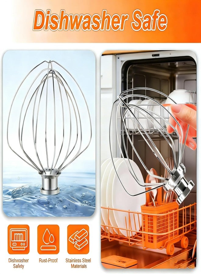 TIZZE ملحق خفق KN256WW لخلاطات KitchenAid سعة 6 كوارت ذات وعاء قابل للرفع - آمن للغسل في غسالة الأطباق، مضرب من الفولاذ المقاوم للصدأ بستة أسلاك - شديد التحمل لخفق الكريمة والبيض والمايونيز والكيك بسرعة - Image 3