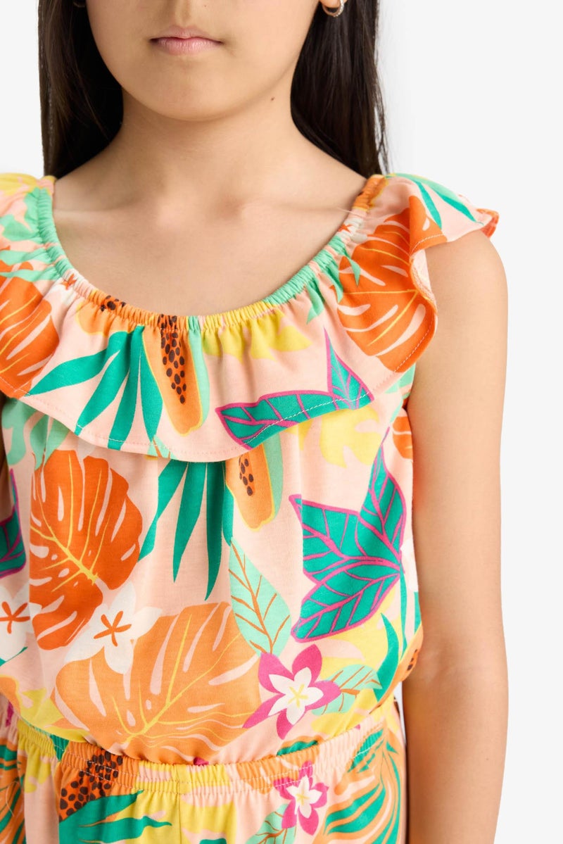 DeFacto Green Girl Girl Patterned Suspender Jumpsuit Casual - Image 4