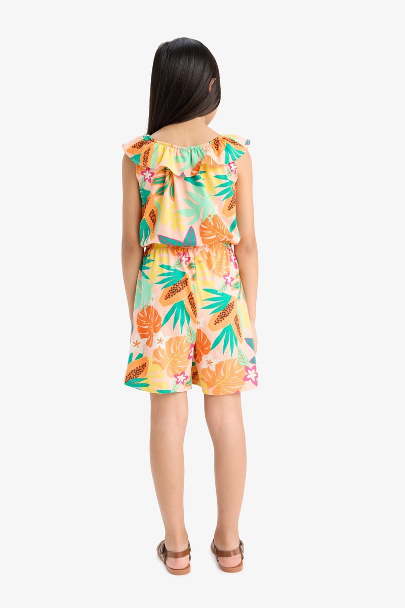 DeFacto Green Girl Girl Patterned Suspender Jumpsuit Casual - Image 5