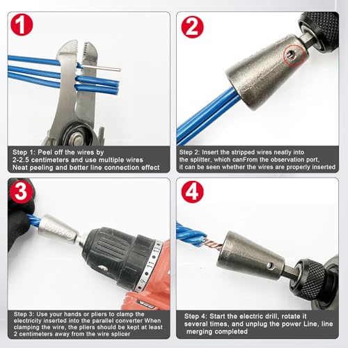 Dualshine 4 Pcs Wire Twister Tool for Drill, Wire Nut Twister Wire Stripper Tool Connector Driver with 1/4" Chuck Cable Quick Stripping Electricians Tools - Image 4