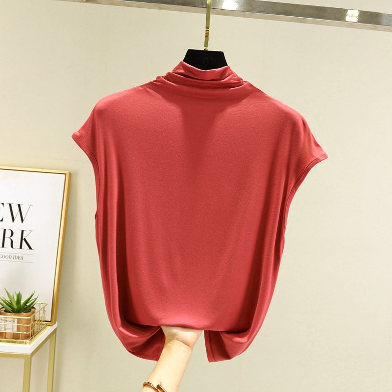 Modal Sleeveless T-shirt Spring and Autumn Interior Western Style Slimming Semi-high Collar Base Shirt Thin All-match Solid Color Top - Image 1