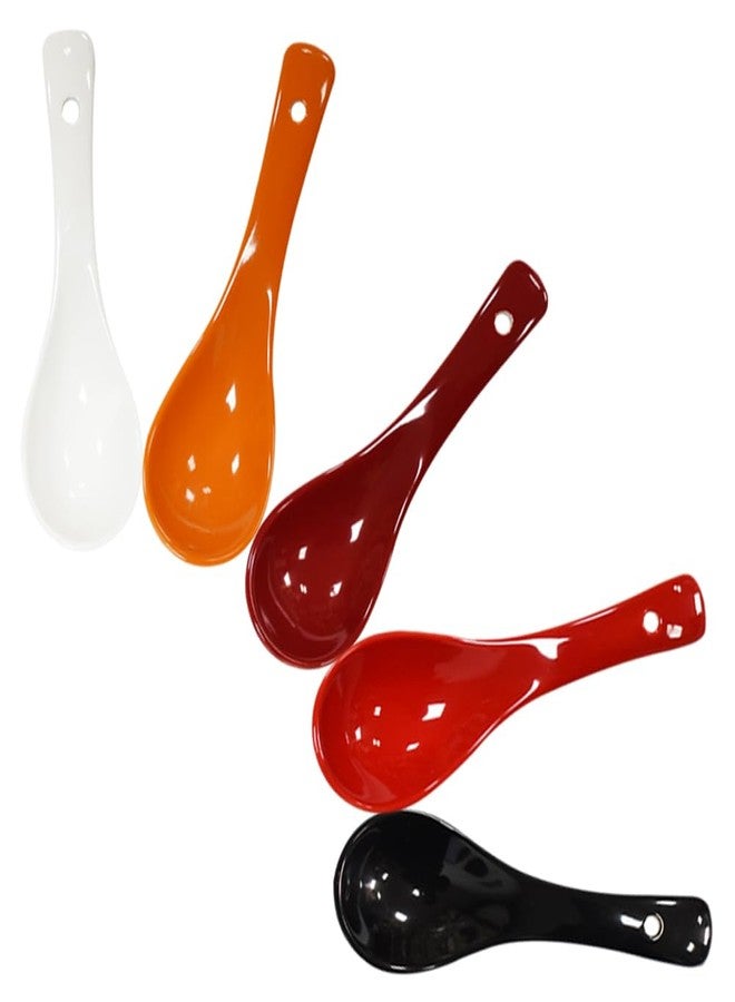 Yuauy 5 Colors Porcelain Soup Spoon Round-Bottom Asia Ceramic Rice Spoons Chinese Won Ton Spoons One of each color for Home Kitchen Restaurant - Image 1