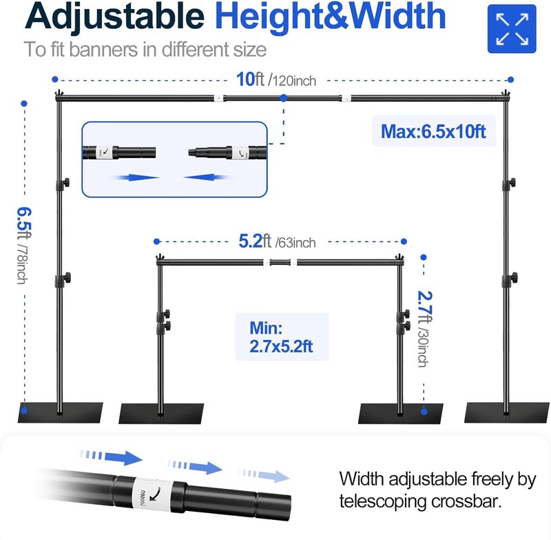 EMART Multi-goal comprehensive design Heavy Duty Backdrop Stand, 6.5x10ft/ 2x3m Adjustable Background Support System Kit with Steel Base for Photography, Photo Video Studio, Parties, Wedding - Black Globally selected raw material - Image 2
