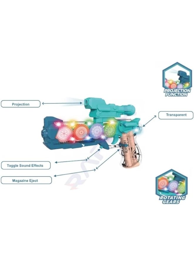 Biella Transparent Light Mechanical Gear Structure Gun Toy, Musical Blaster With Moving Gears Concept Gun Toys With Colorful 3D Flashing Light For Kids  - Image 2